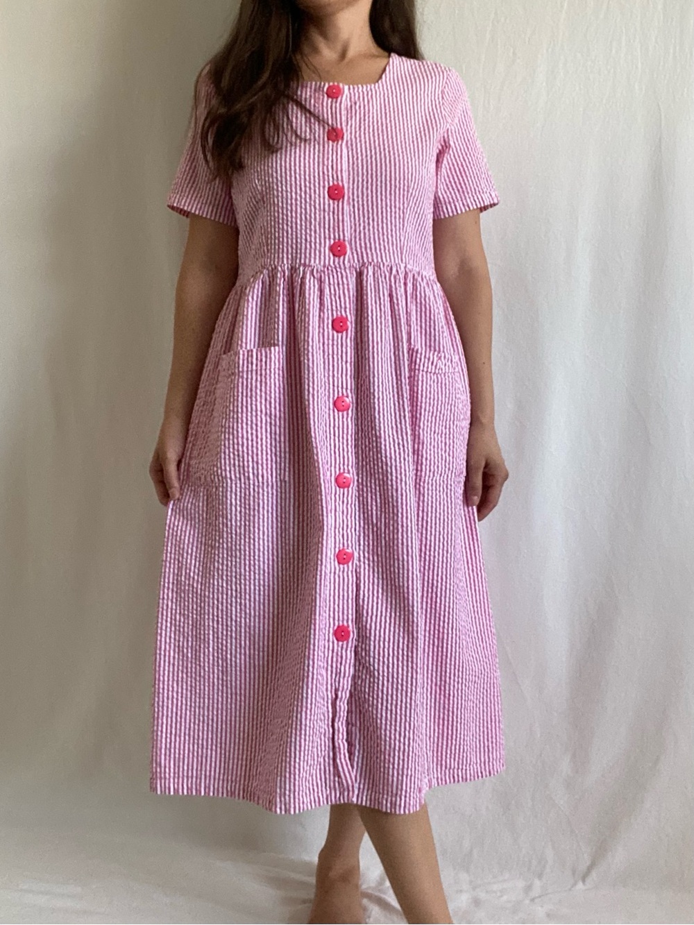 Vermont Country Store seersucker cotton stripped midi dress size small
